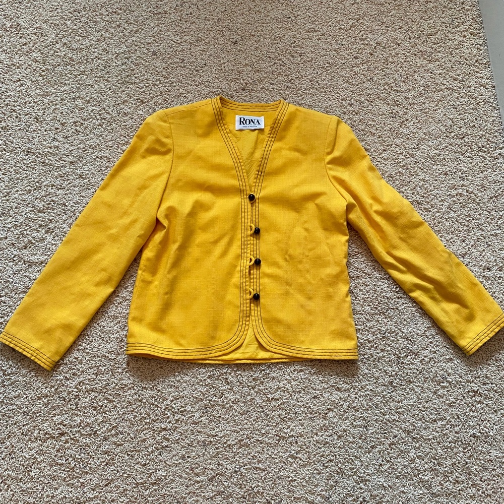 Vintage Yellow 70s retro cardigan blazer button down size 8
